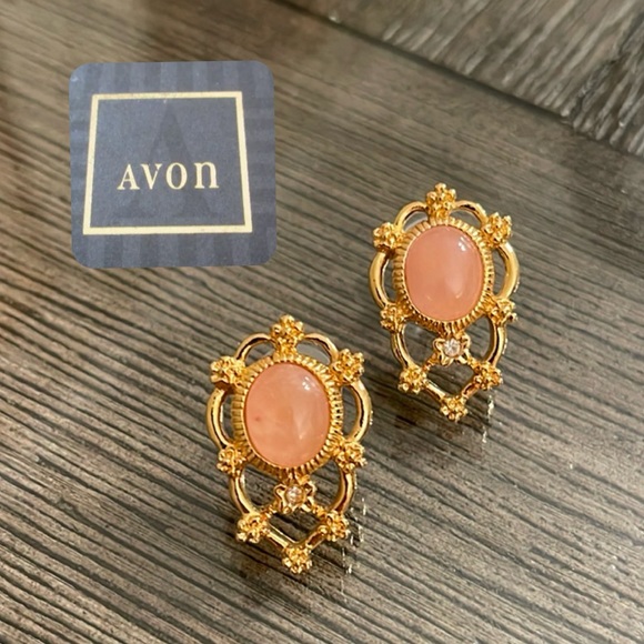 Vintage Avon Genuine Rose Quartz Earrings - Picture 1 of 15